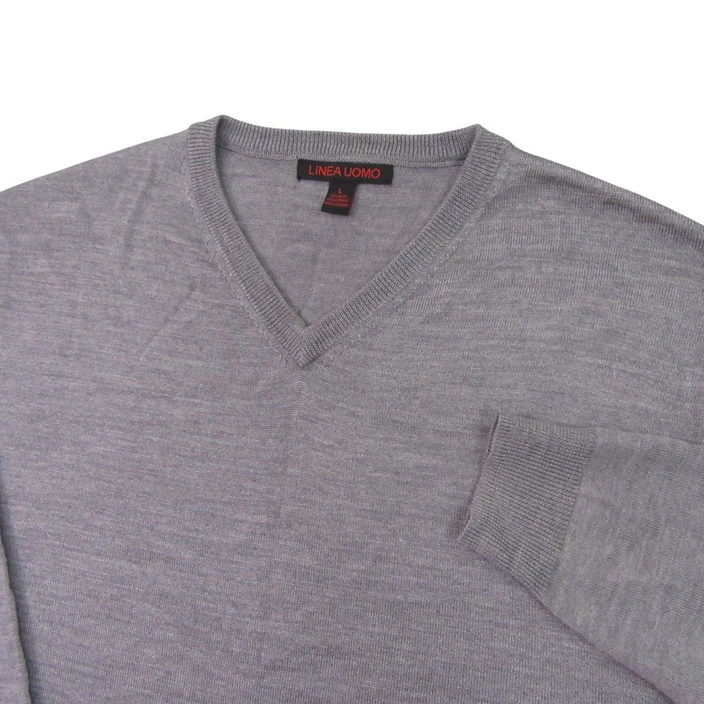 Linea Uomo Mens Pullover V Neck Sweater L Light Gray Cotton Wool‎ Blend Thin